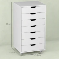 Vinsetto Schedario da Ufficio con 7 Cassetti, Ruote a Freno, Cassettiera Scrivania per Lettera/Formato A4/Legale, Bianco(m-3)