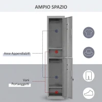 Vinsetto Armadietto 4 Ripiani 2 Porte Chiusura di Sicurezza Ufficio Garage Officina Acciaio Laminato a Freddo 38x46x180cm Grigio(m-4)