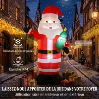 Outsunny Père Noël Gonflable de 243 cm avec Lumières LED, Matériel Fixation et Souffleur, Intérieur et Extérieur, Rouge(m-4)