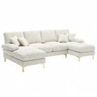 Modernes großes U-förmiges Chenille-Ecksofa mit Doppel-Liegesitzen für Wohnzimmer Beige(m-1)