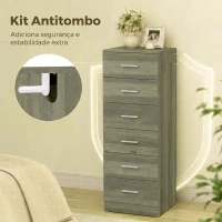 HOMCOM Cómoda Alta com 6 Gavetas para Quarto com Sistema Anti-Tombo 40x40x110 cm Cinzento-claro e Branco(m-6)