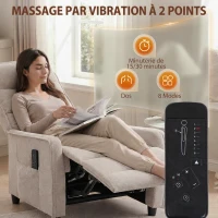 HOMCOM Fauteuil de massage inclinable fauteuil de relaxation en lin avec repose-pieds poche latérale télécommande crème(m-4)