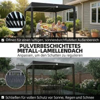 Outsunny Pergola 3x3 m Aluminium Terrassenüberdachung mit LED-Beleuchtung Fernbedienung verstellbar Lamellendach(m-5)