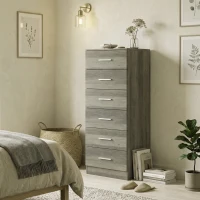 HOMCOM Cómoda de 6 Cajones Cajonera Alta para Dormitorio con Antivuelco 40x40x110 cm Gris Claro(m-2)
