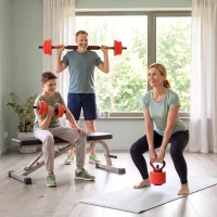 SPORTNOW Set Greutăți 4 în 1 de 20kg, Convertibil în Kettlebell, 2 Gantere, Bară și Suport pentru Flotări, Roșu(m-8)