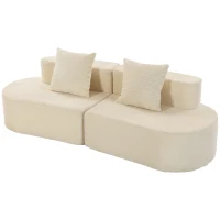 HOMCOM 3-Sitzer-Sofa, modulares Cloud-Sofa ohne festen Rahmen, breite & tiefe Sitzfläche, Federpolsterung, Kordbezug, Beige(m-1)