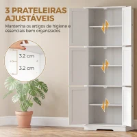 HOMCOM Armário Alto para Casa de Banho com 3 Armários de Porta Dupla e Prateleiras Ajustáveis 60x30x160 cm Branco(m-5)