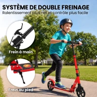 SPORTNOW Trottinette Pliable en Aluminium, Guidon Réglable, Freinage Double à Main/Pédale, Roues PU 18 cm, 86x38x103,5cm, Rouge(m-4)