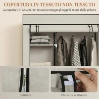 HOMCOM Armadio Portatile in Tessuto non Tessuto e Acciaio con Ruote, 6 Ripiani Aperti, Appendino, Crema(m-5)
