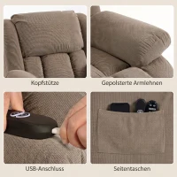 HOMCOM TV-fauteuil met massage- en verwarmingsfunctie, elektrische sta-opstoel, afstandsbediening, zijvakken, lichtbruin(m-7)