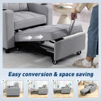 HOMCOM 3-in-1 Single Sofa Bed, Convertible Sleeper Chair Bed - Light Grey(m-4)