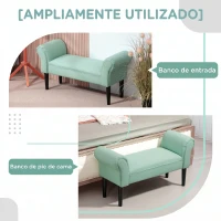 HOMCOM Banco Pie de Cama Tapizado en Lona con Patas de Madera Reposabrazos y Asiento Acolchado Verde Claro(m-5)