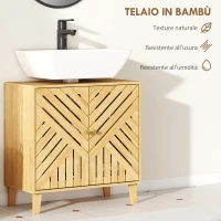 HOMCOM Mobile Sottolavabo per Bagno con 2 Ante a Doghe, Ripiano Regolabile, Gambe in Bambù, per Lavabi senza Colonna, 60x30x60 cm, Naturale(m-5)