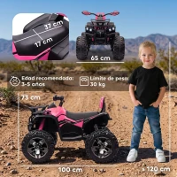HOMCOM Quad Eléctrico para Niños 12V Quad para Niños de 3–5 Años con 2 Motores Suspensión 3–8 km/h Música Faros LED USB Rosa(m-3)