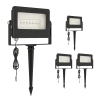 Outsunny 32W LED Floodlights, Linkable 4-Pack Landscape Lighting with Remote Control, RGB Colour Changing, UK Plug, Black(m-1)