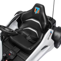 AIYAPLAY 24V Electric Drift Go Kart for Kids with Dual Motors, Soft Start, 12 KM/H High Speed, Headlight, for Ages 6-14, White(m-12)