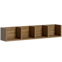 HOMCOM Wall Mount 84 CD / 56 DVD/Blu-ray/ Media Storage Rack 4 Cubes Wooden Shelf Organizer Unit Bookcase Display, Walnut(m-1)