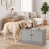 PawHut Gamelle Chien Surélevée Meuble d'Alimentation Rangement 40L 2 Bols Inox 2L 1 Gamelle Anti-Glouton 60x30x35,5cm Gris(m-11)
