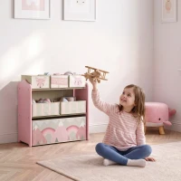ZONEKIZ Kids Storage Unit, Toy Storage Organiser, with Six Fabric Bins, for Bedrooms, Playrooms, Nurseries - Pink(m-10)