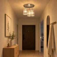 HOMCOM Plafonieră LED din Cristal cu 3 Lumini, Dulii E27, fără Becuri, pentru Living, Argintie(m-8)
