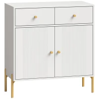 HOMCOM Bufet pentru living, mobilier de depozitare cu 2 uși, 2 sertare, rafturi reglabile și picioare metalice, 80 x 39 x 86 cm, Alb(m-1)