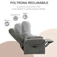 HOMCOM Poltrona Reclinabile Massaggiante con Telecomando, in Poliestere e Metallo, 79x97x103 cm, Grigio(m-5)