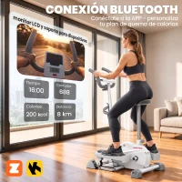 SPORTNOW Máquina Elíptica 3 en 1 Silenciosa con Asiento Resistencia Magnética Regulable Pantalla LCD Compatible con App Blanco(m-7)
