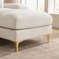 Modernes großes U-förmiges Chenille-Ecksofa mit Doppel-Liegesitzen für Wohnzimmer Beige(m-7)