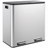 HOMCOM Cubo de cocina 2 x 30 L, cubo con pedal de acero inoxidable con cubos interiores extraíbles y tapas de cierre suave, plata(m-7)