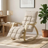 HOMCOM Poltrona de Balanço com Apoio para os Pés Ajustável, Cadeira de Balanço com Pés em Madeira de Bétula, 67x93x105cm, Marrom Claro(m-10)