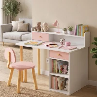 AIYAPLAY Schreibtisch- und Stuhlset für Kinder mit 2 Schubladen und Ablagen aus Holz, für Kinderzimmer, Arbeitszimmer, Kindergarten, Rosa(m-4)
