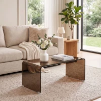 HOMCOM Masă de cafea din sticlă, masă de living dreptunghiulară cu design modern cu margini rotunjite sigure, maro transparent(m-8)