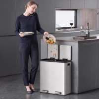 HOMCOM Poubelle à Double Compartiment 2 x 30 L, Poubelle de Cuisine à Pédale en Acier Inoxydable, Argenté(m-16)