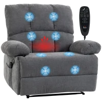 HOMCOM Fotoliu de masaj cu vibrații și funcție de încălzire, fotoliu TV confortabil cu suport pentru picioare în gri(m-7)