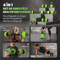 SPORTNOW Set de Greutăți 4 în 1 de 20 kg, convertibil în kettlebell, 2 gantere, bară și suport pentru flotări, verde(m-4)