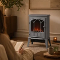 HOMCOM Freestanding Electric Fireplace, Electric Log Burner with LED Flame Effect, Overheating Safety System, 1000W/2000W Grey(m-9)