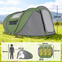 Outsunny 3 Person Pop-up Camping Tent, Family Dome Tent with Ground Sheet, 4 Windows and Portable Carry Bag for Beach Outdoor Trip, Dark Green(m-4)