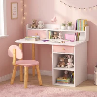 AIYAPLAY Schreibtisch- und Stuhlset für Kinder mit 2 Schubladen und Ablagen aus Holz, für Kinderzimmer, Arbeitszimmer, Kindergarten, Rosa(m-6)