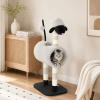 PawHut Árbol para gatos diseño de oveja, con postes rascadores, túnel y juguete, 98 cm, Gris claro(m-4)