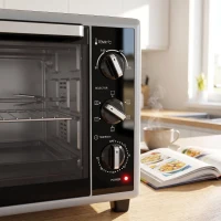 HOMCOM Mini-Four Électrique avec Broche Rotative 32L 1500W, Four à Convection Multifonction, Chaleur Tournante, Minuterie, Noir(m-12)