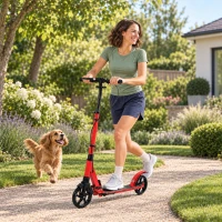 SPORTNOW Klappbarer Aluminium-Roller, verstellbarer Lenker, doppelte Hand-/Fußbremsen, 18 cm PU-Räder, 86x38x103,5 cm, Rot(m-4)