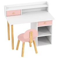 AIYAPLAY Schreibtisch- und Stuhlset für Kinder mit 2 Schubladen und Ablagen aus Holz, für Kinderzimmer, Arbeitszimmer, Kindergarten, Rosa(m-7)