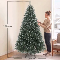 HOMCOM Albero di Natale Innevato 180 cm con 802 Rami, 59 Pigne, Effetto Realistico, Base Pieghevole in Metallo(m-3)