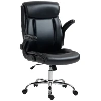 HOMCOM Scaun de birou ergonomic cu brațe rabatabile, scaun din PU, înălțime reglabilă, funcție de balans, negru(m-9)