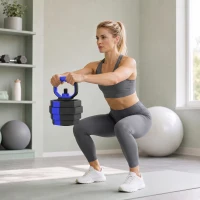 SPORTNOW Ensemble d'haltères musculation 6-en-1 haltère réglable 25 kg kettlebell, barre de musculation support pour pompes bleu(m-11)