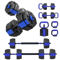 SPORTNOW Ensemble d'haltères musculation 6-en-1 haltère réglable 25 kg kettlebell, barre de musculation support pour pompes bleu(m-14)