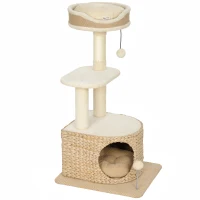 PawHut Kratzbaum Modernes Design Geflochtenes Styling mit Kratzstamm 4 Ebenen Schilf‑Nische Jute‑Liege 87 cm Beige(m-1)