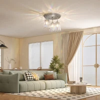 HOMCOM Plafonnier LED Plafond en Verre Cristal avec 3 Lampes, Douilles E27, Sans Ampoule, pour Salon, Argent(m-2)