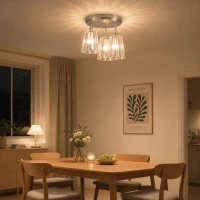 HOMCOM Plafonnier LED Plafond en Verre Cristal avec 3 Lampes, Douilles E27, Sans Ampoule, pour Salon, Argent(m-6)