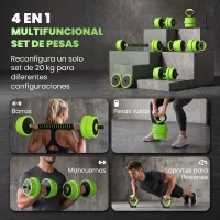 SPORTNOW Kit de Gimnasio 6 en 1 con Barra de Pesas Mancuernas Kettlebell para Entrenamiento de Fuerza en Casa Color Verde y Negro(m-4)